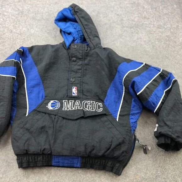 Vintage Orlando Magic Jacket Youth Medium Black Blue Windbreaker Kangaroo Pouch - Picture 2 of 15